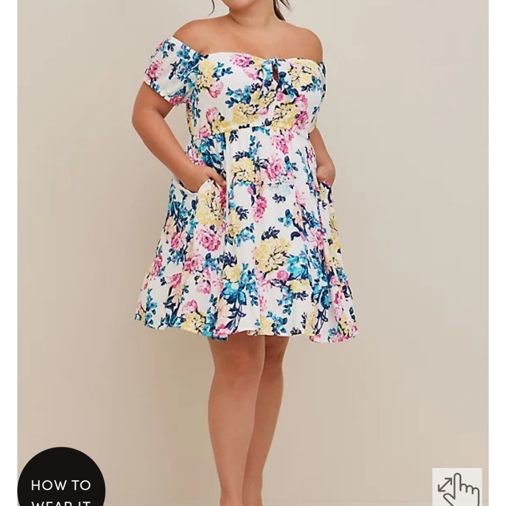 🆕️🌷🪻WHITE FLORAL FRONT TIE PUFF SLEEVE TIERED MINI DRESS - CRINKLE GAU